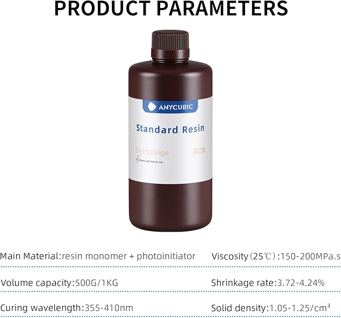 ANYCUBIC 3D Printer Resin, 405nm High Precision Fast Curing Photopolymer Resin for LCD 3D Printing 1kg Light Beige