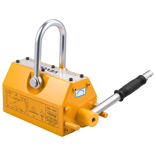 VEVOR Permanent Magnetic Lifter, 2200 lbs Pulling Capacity, Heavy Duty N42 Neodymium Lifting Magnet with Release Handle and Steel Hook, Used in Shop Crane and Hoist, for Lifting Plate Steel, Board