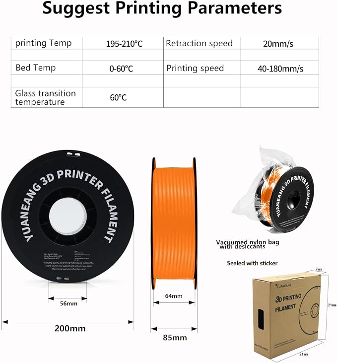 Orange PLA 3D Printer Filament 1.75mm, 1kg Spool, Bright Smooth Finish, ±0.03mm Precision, Low-Warp & Easy Printing, Ideal for Models, Crafts, Prototypes, Decorations & Display Prints