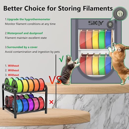 3D Printer Filament Storage Box with Thermo-Hygrometer - 2 Tiers Metal Filament Storage Rack with Cloth Cover,- 3D Filament Holder for Home, Office Workshop, Studio 20 Rolls - Grey