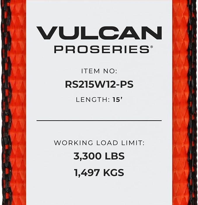VULCAN Ratchet Strap with Wire Hooks - 2 Inch x 15 Foot - 4 Pack - PROSeries - 3,300 Pound Safe Working Load