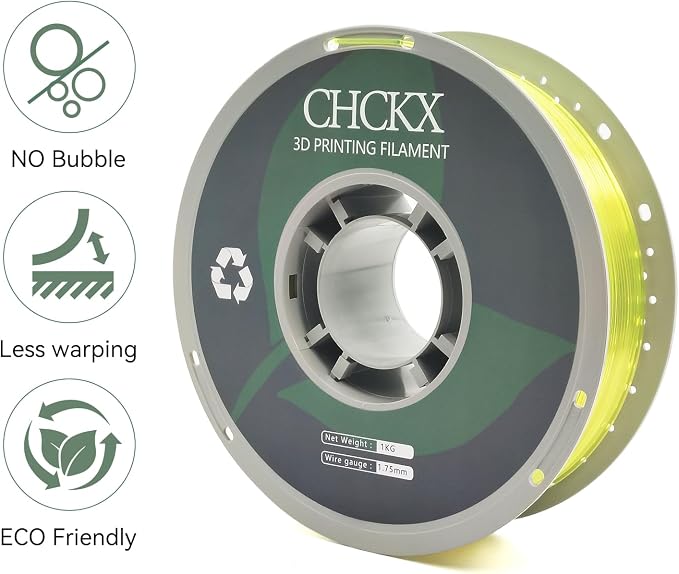 PETG Transparent 3D Printer Filament, Dimensional Accuracy +/- 0.03 mm, 1kg Spool(2.2lbs), 1.75 mm Fit for Most 3D Printers, Clear Yellow