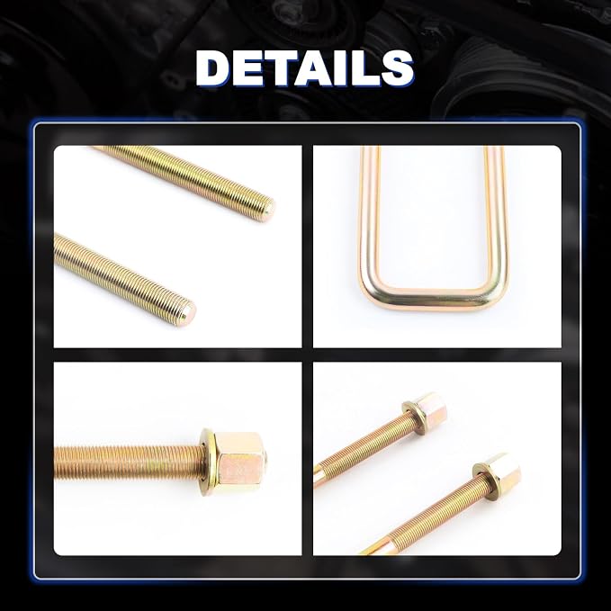 4-Piece Heavy Duty Rust-Resistant Square U-Bolts | 8.75" Length for 2.5" Wide Leaf Springs | Compatible with 1988-2019 Chevy Silverado 1500 & GMC Sierra 1500 | Complete Hardware Included