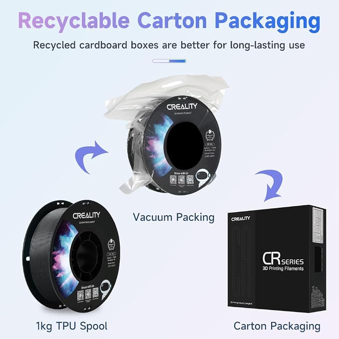 Official Creality TPU Filament 1.75mm 1KG, Flexible 3D Printer Filament, 95A Shore High Hardness & Resilience, Dimensional Accuracy +/- 0.03 mm for Most FDM 3D Printers