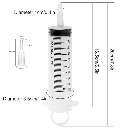 24 Pack 100ml Syringes with Tip Adapters, Large Garden Syringe Individually Packaged for Scientific Labs, Nutrient Measuring, Watering, Refilling