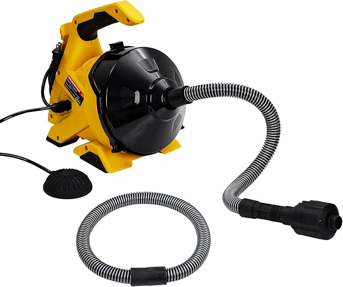 Drain Cleaner Machine 30Ft x 3/10In, Auto-Feed Electric Drain Snake with Foot Switch, Piano Wire Cable for 3/4"–2" Pipes, Sewer Snake for Sinks, Toilets & Floor Drains