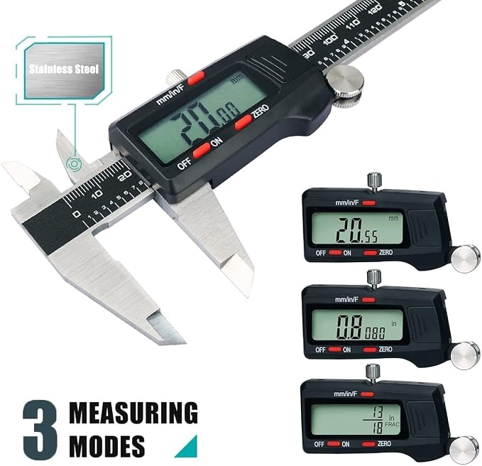 Kynup Caliper, Digital Caliper, Caliper Measuring Tool with Stainless Steel, Easy Switch from Inch Metric Fraction, Large LCD Screen, IP54 Waterproof Protection Design