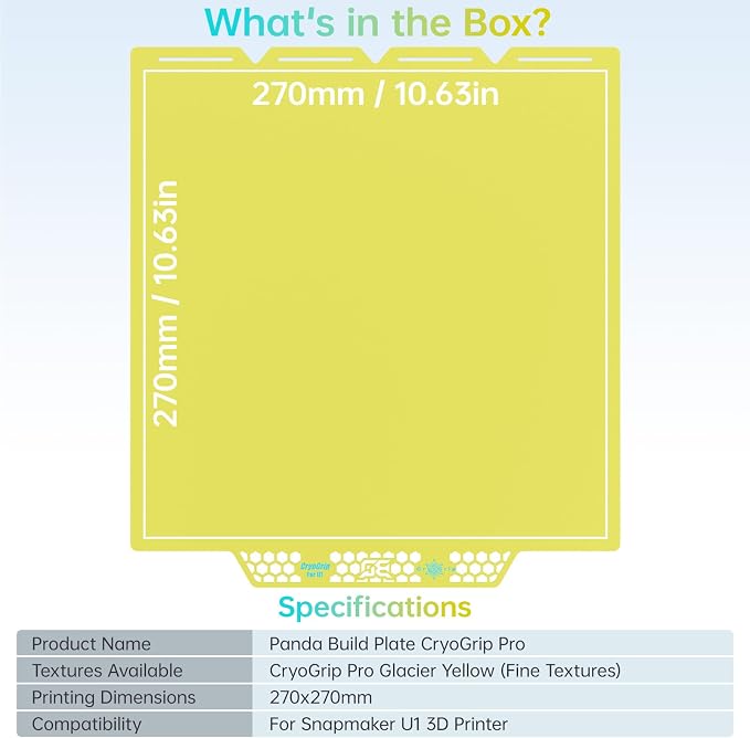 BIQU CryoGrip Pro Glacier Yellow Compatible with Snapmaker U1 3D Printer 276x304.5mm Panda Build Plate Double Sided Upgrade Plate Removable Surface Platform
