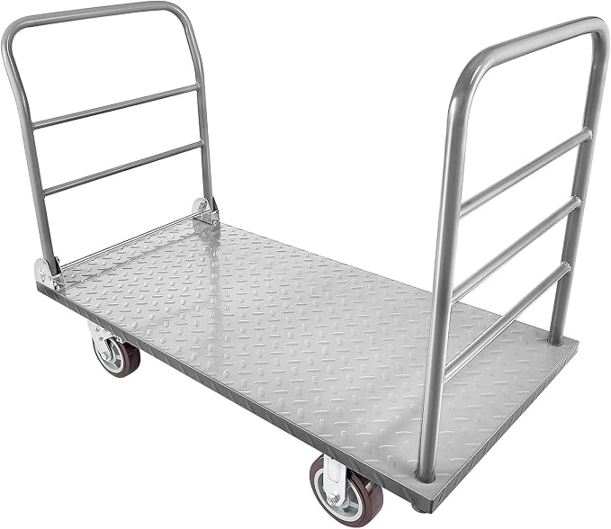 VEVOR 2 in 1Platform Truck, 2650 LBS Heavy Duty Flatbed Cart Dolly with Detachable Rear Guardrail and Swivel Wheels, Foldable Hand Push Truck Cart for Groceries, Garage, Warehouse (48"×24")