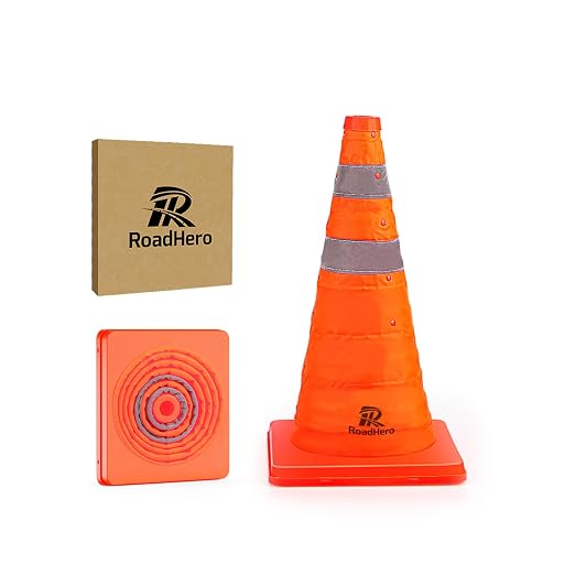 RoadHero 18 Inch 1 Pack Collapsible Traffic Safety Cones, Multi Purpose Pop-up Cones with Reflective Collar for Road Safety, Orange Cones for Driving Training, Parking Lots