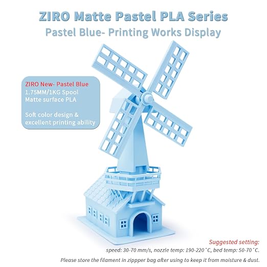 ZIRO 3D Printer Filament, Matte 1.75mm PLA Filament, Pastel Colors PLA Series, 3D Printing Material, Fit Most FDM Printers,1.75mm 1kg/2.2lbs Spool, Pastel Blue(Matte)