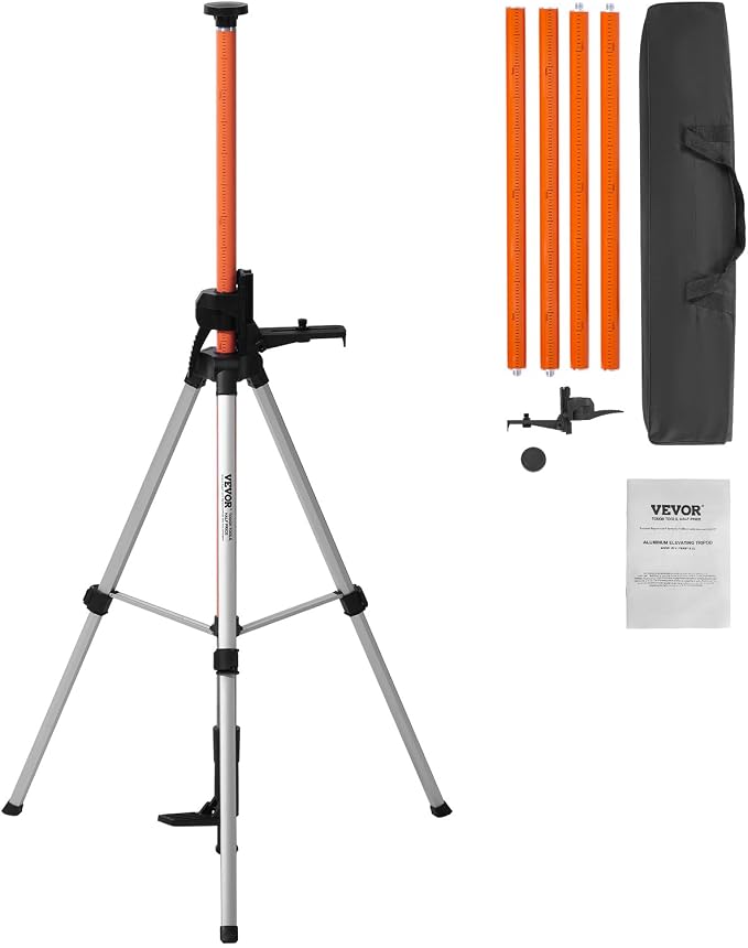 VEVOR Laser Level Tripod, 1/4"-20 & 5/8"-11 Thread Mount, 40.94-133.85 inch Height Adjustment with Level Bubble & Heavy-duty Stand, Extendable Pole Lightweight Aluminum Tripod for Laser Scanner