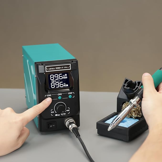 YIHUA 939D+ IV 300W Heavy Duty Soldering Iron Station for Stained Glass, Temp Adjustable Solder Station with Detachable Solder Iron, 3 Soldering Tips, 3 Pre-set Channels, Sleep Mode, ESD-Safe