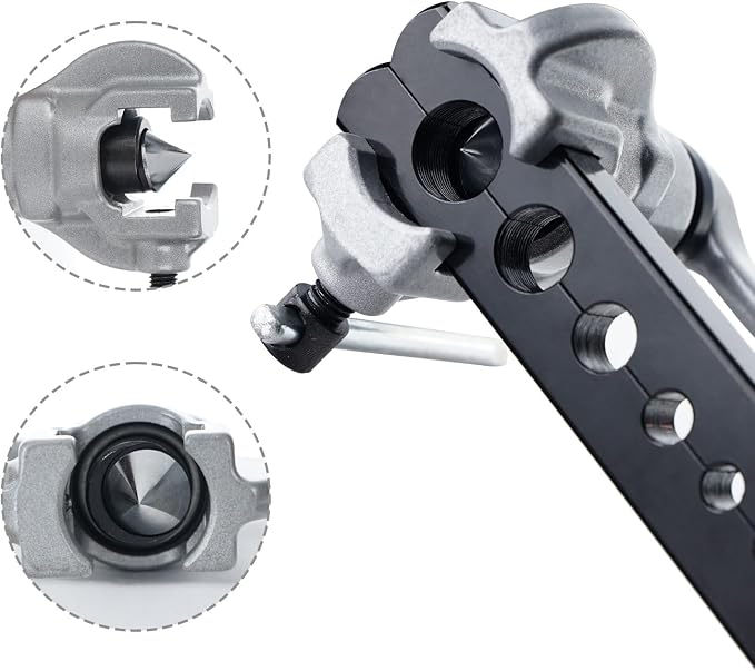 Thorstone 7 Dies Flaring Tool Set| HVAC Flaring Tool Kit | Sizes 3/16" -3/4" |45 Degree Heavy Duty Eccentric Cone Type Set | Extra Adapters a Cutter for 1/8" to 1-1/8" Pipe, a Round Reamer