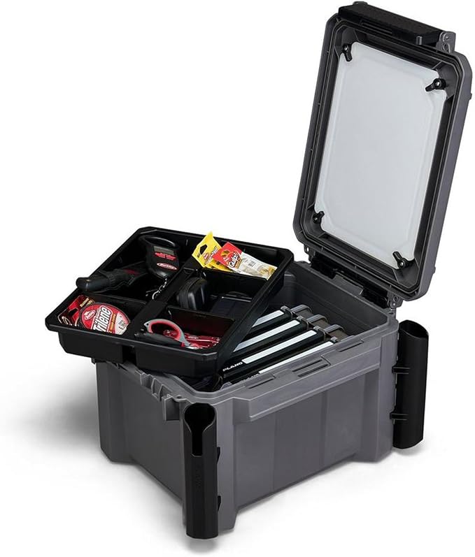Plano GoNow Freshwater Fish Kit, Waterproof Field Box with Rod Holders, Cutting Board, 4 StowAway 3700 Boxes, Modular Storage Organizer, Charcoal