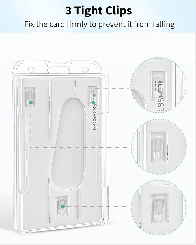 Pawfly 5 Pack Vertical 2-Card Badge Holders for Office School IDs | Rigid transparent vertical holder fits 2 cards; thumb slot makes office, school and access IDs easy to remove