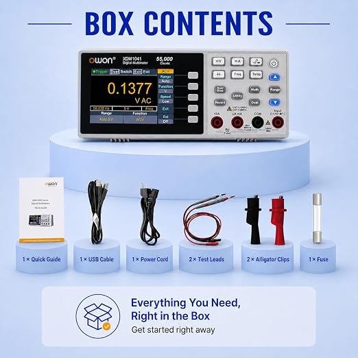 OWON XDM1041 Bench Desktop Digital Multimeter, 55000 Counts True RMS 1000V AC/DC 10A Multi Tester, 3.5-inch LCD, Temperature Test for Lab, Factory, Instrument Maintenance