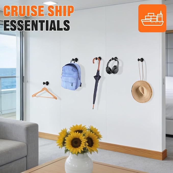 E BAVITE Magnetic Hooks 16 PCS 150lb Magnet Hook Cruise Cabins (Black) | Essentials Heavy Duty Wreath Hanger Strong Magnets for Classroom Whiteboard Wreath Coat Hanging Garage Cruise Ship Camping