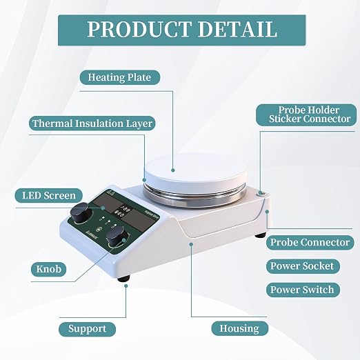 LHS-300PRO Magnetic Stirrer Hot Plate, 300°C/572°F, 5L, 100-1500RPM | 5.5in plate mixer, timer, reversible stirring, probe, stand, stir bar & recycler set included, for lab heating & mixing