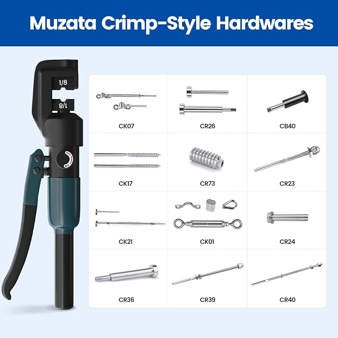 Muzata Upgraded Custom Hydraulic Crimping Tool Hydraulic Crimper with 9 Dies for 1/8" Stainless Steel Cable Railing Kit and 12 to 2/0 AWG Battery Cable Wire Rope Crimping Tool CT28