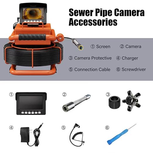 ESANAHO Sewer Camera 100FT/30M Borescopes Plumbing Snake Pipe Inspection Camera DVR & Audio Recorder 22MM with 5600Mah Battery 4.3" IPS Screen 12 LEDs HD 1000TVL 32GB Card