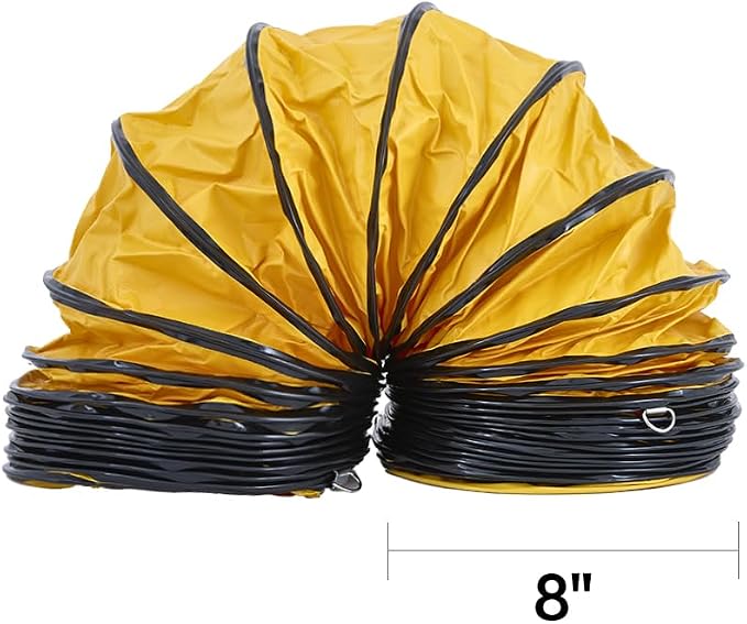 16FT PVC Flexible Duct Pipe with S Hook & Steel Support HAVC Ducting for 8 inch Ventilator Utility Blower Fan & Exhaust Fan