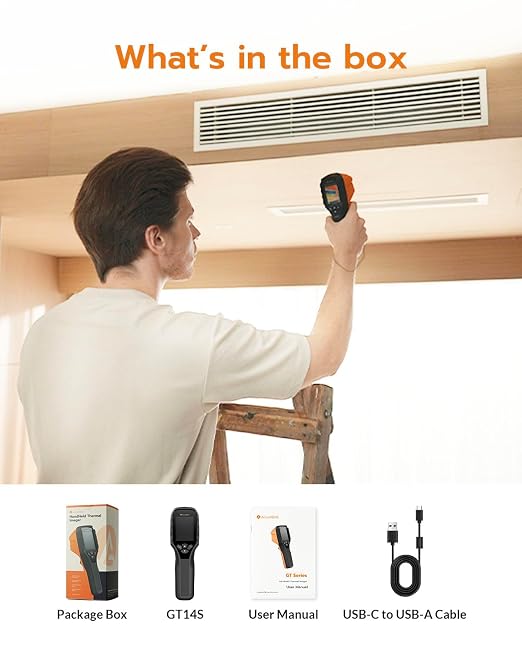 GT14S Thermal Imaging Camera with Edge Enhancement,Infrared Camera with Thermometer Mode, -4°F to 1202°F Range, 25Hz Image Frequency, 14H Runtime, 240g Compact Design
