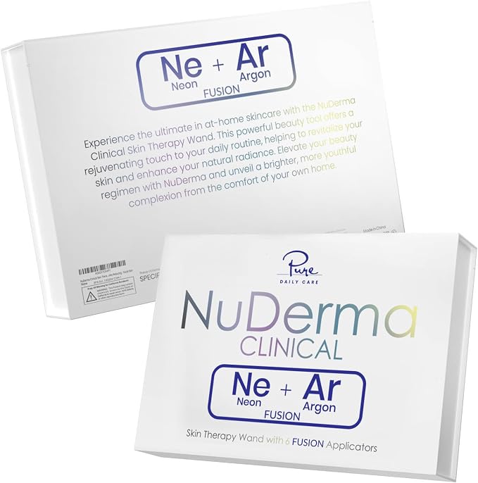 Pure Daily Care NuDerma Clinical Portable Skin Therapy Wand, Machine with 6 Fusion Neon + Argon Wands – Anti Aging - Clarifying - Skin Tightening & Radiance - Wrinkle Reducing (Pack of 2)
