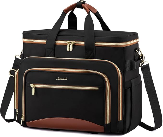 LOVEVOOK Rolling Teacher Bag with Detachable Dolly and Laptop Compartment, Large Rolling Tote Bag fits for 17.3" Laptop for Teacher Office Work Craft Nurse, Black-brown