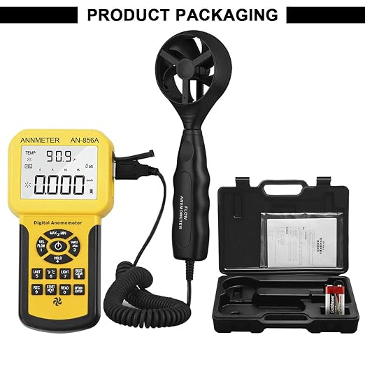 HVAC Air Flow CFM Meter, AIOMEST Handheld Anemometer Measure Airflow Wind Speed Velocity Temperature, Professional Air Vent Ductwork Velometer Gauge AI-856A with Data Logging