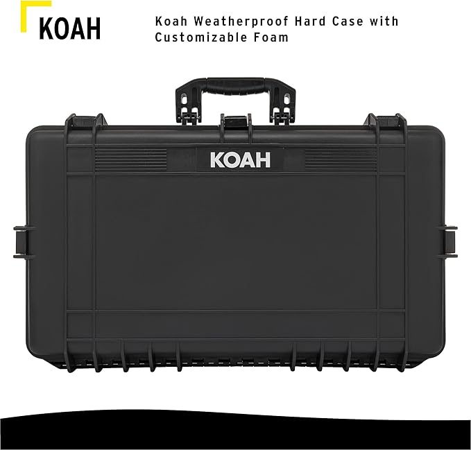 Koah Weatherproof Hard Case with Foam, 28.3 X 16.9 X 7 | Waterproof Polypropylene Hard Case, Customizable Foam Interior, Pressure Relief Valve, Interior 25.4 X 13.7 X 6.4 in