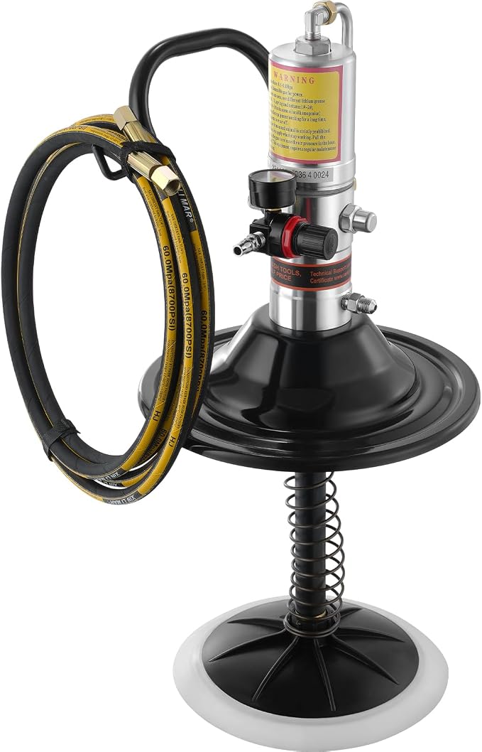 VEVOR Grease Pump, Air Operated Grease Pump with 13 ft High Pressure Hose and Grease Gun, Pneumatic Grease Pump with Barrel Cap, Portable Lubrication Grease Pump 360° Gun Head