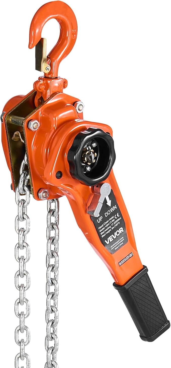VEVOR Manual Lever Chain Hoist, 1T 2200LBS Capacity Heavy Duty Come Along, 10FT Lift G80 Alloy Steel Chain with Dual Pawl Mechanical Brake,360°Rotating Hooks, for Warehouse Construction Garage