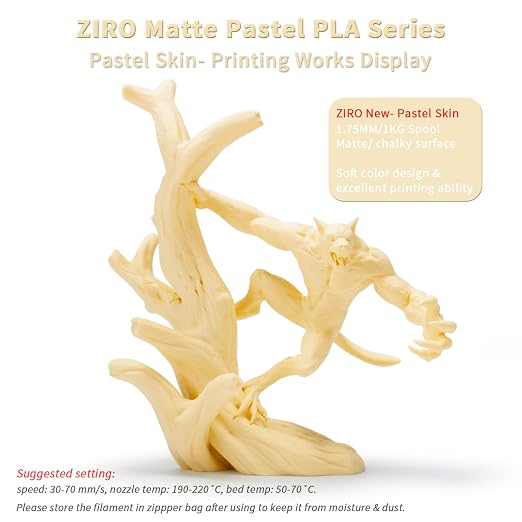 ZIRO Matte PLA Filament, Shine-Free Finish 1.75mm 3D Printer Filament, Pastel Colors PLA Series, 1kg/2.2lbs Spool, Dimensional Accuracy +/- 0.03mm, Fit Most FDM 3D Printers, Pastel Skin(Matte)