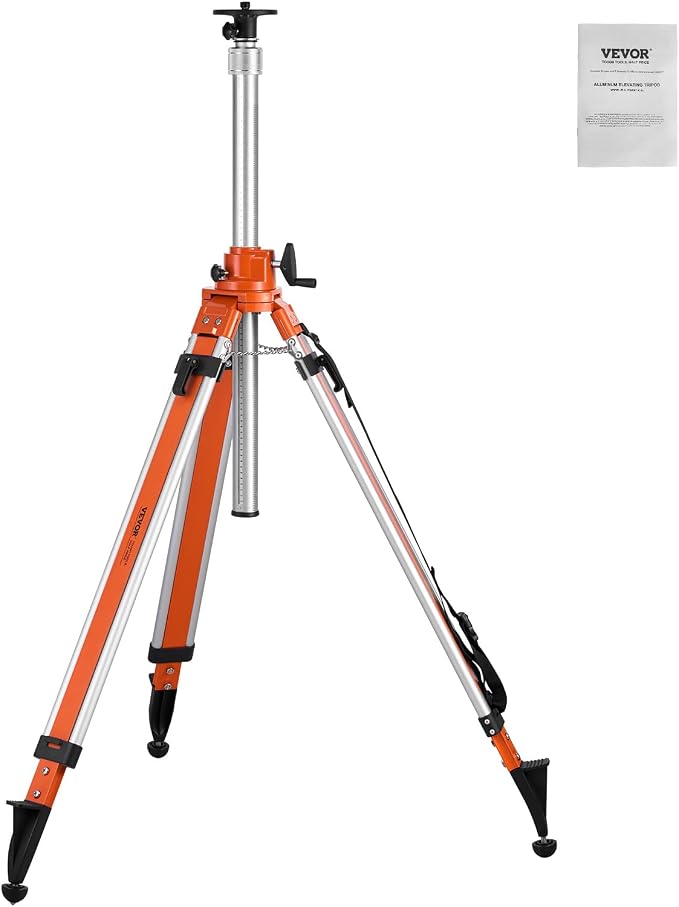 VEVOR Laser Level Tripod Stand, 5/8"-11 Thread Mount, 45.07-114.37 inch Height Adjustment Heavy Duty Survey Tripod, with Level Bubble & Diffusion Limiter, Liftable Non-Skid Feet for Construction