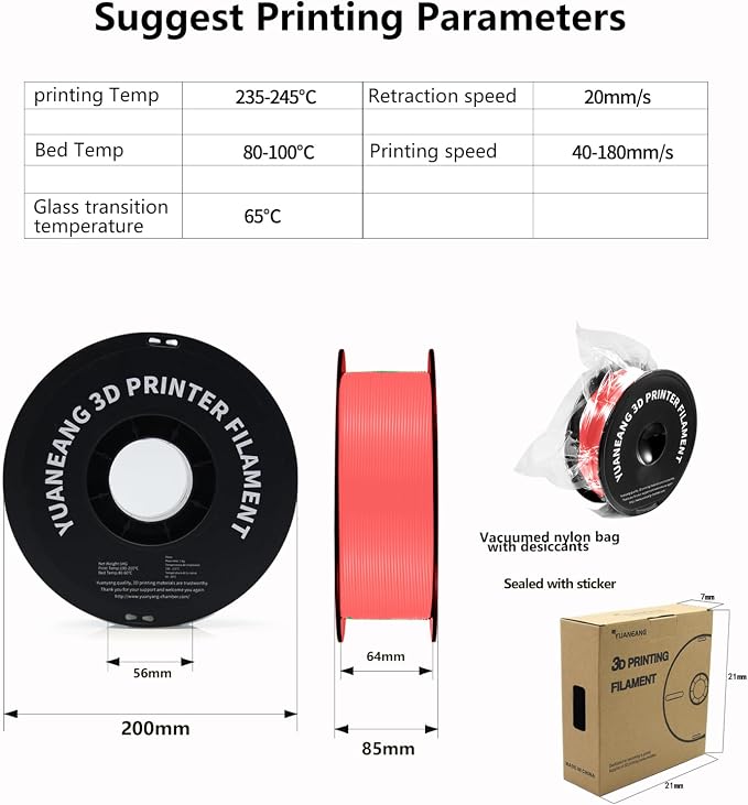 PETG 3D Printer Filament, Dimensional Accuracy +/- 0.03 mm, 1 kg Spool(2.2lbs), 1.75 mm, Pink