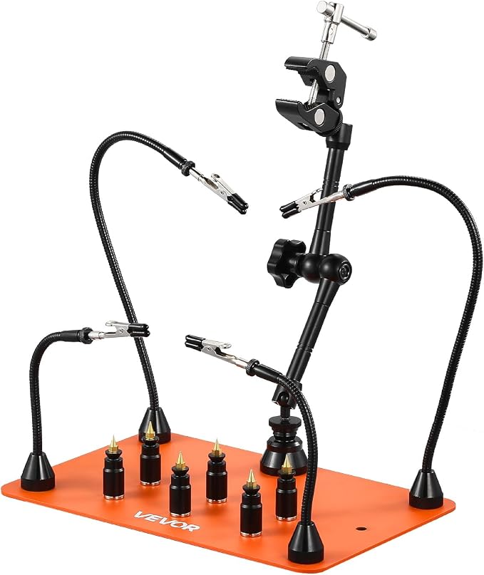 VEVOR Magnetic Helping Hands Soldering Station, 4 Flexible Arms Third Hand Tool, with 6 PCB Pillar Holders & 360 Hot Air Gun Holder, Heavy-Duty Base Soldering Helper for Electronic Repair Craft