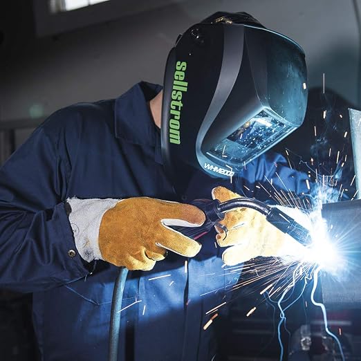 Sellstrom Welding Helmet, S26200 - Advantage Plus Series with ADF, Lightweight, Ergonomic, Nylon Shell, Blue Lens Technology, Weld and Grind Modes, Black and Green
