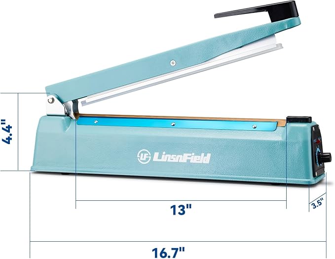 Commercial Bag Sealers 12 inch, 2mm Sealing Width Iron Impulse Sealer, Heavy Duty Manual Shrink Wrap Heat Sealer Machine with 1 Replacement Kits 2 Fuses, Blue