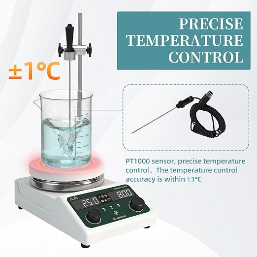 LHS-300 Magnetic Stirrer Hot Plate, 300°C/572°F, 5L, 200-1500RPM | 5.5in plate mixer, timer 1min-99h, probe, stand, stir bar & recycler set, for lab heating & mixing