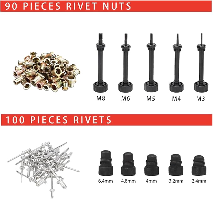 PROWIN 2IN 1 RIVET NUT TOOL Hand Blind Riveter 13" Rivet Nut Tool Long Handles,Labor-Saving Riveting Tools with Nut Setting System