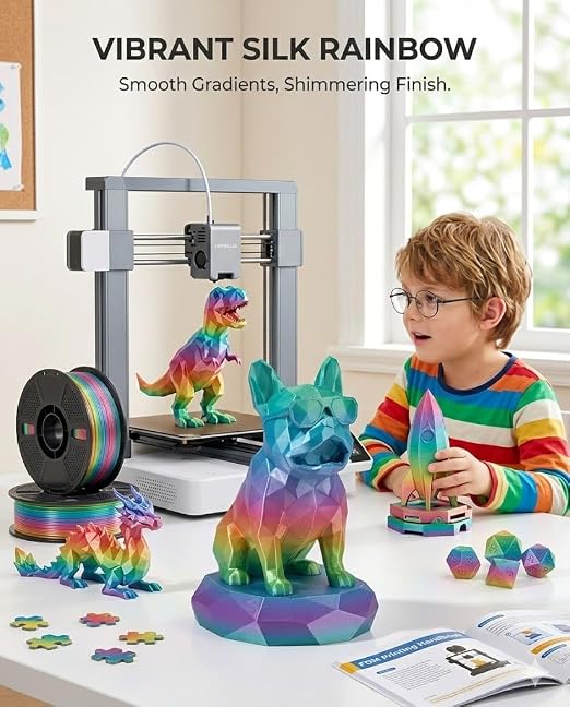 250g Rainbow Silk PLA Filament 1.75mm, SUNLU 3D Printer Silk PLA Filament Bundle,Shiny Silk Multicolor Filament Bundle, Fast Color Change Multicolor PLA, 4 Rolls, Rainbow02+03+04+06