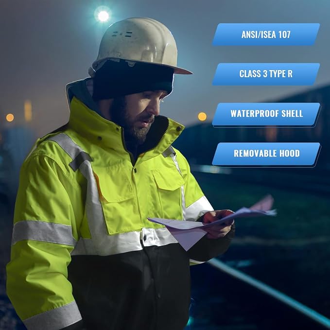 SKSAFETY High Visibility Reflective Jackets for Men, Waterproof Class 3 Safety Jacket with Pockets, Hi Vis Yellow Coats with Black Bottom, Mens Work Construction Coats for Cold Weather, S, 1 Pack