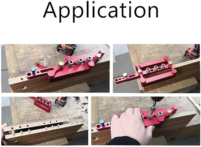Self Centering Doweling Jig Woodworking Joinery Hole Drill Guide with 1/4 5/16 3/8 Inch Positioner Locator Tool Red Wave Hardware Precise Punch Drilling Jig Kit