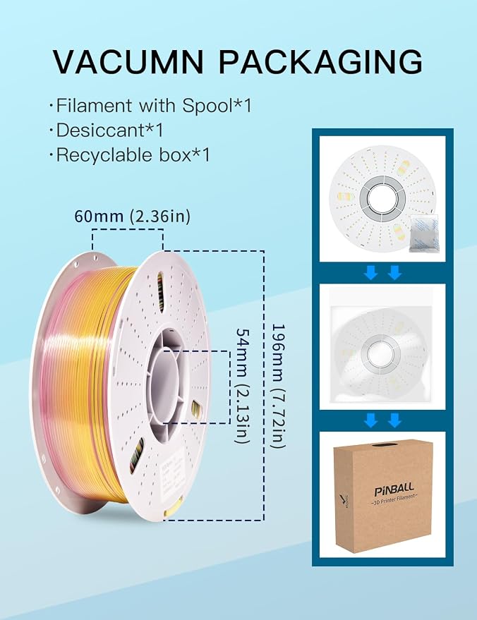 PINBALL Rainbow PETG 3D Printer Filament 1.75mm ±0.02mm, Transparent Multicolor Printing Filament, Translucent PETG Filament, 1KG/2.2lbs
