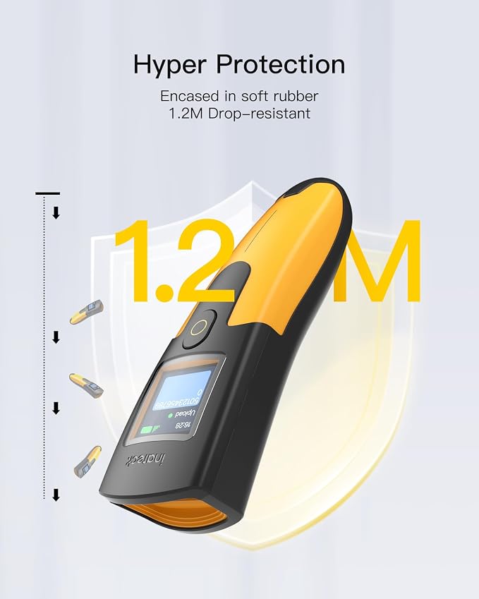 Inateck 2D Wireless Barcode Scanner with 1.4" TFT Screen, Portable Bluetooth Barcode Reader, 2600mAh Battery, Fast Linear Code Scanning for Inventory, Library, Warehouse, Nano 260D