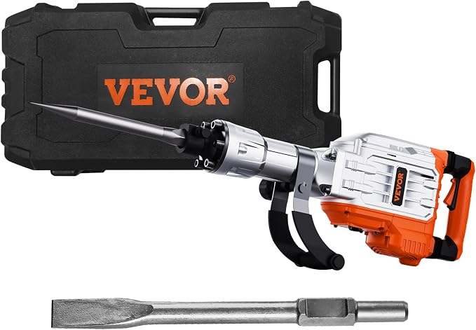 VEVOR Demolition Jack Hammer, 3500W Jack Hammer Concrete Breaker 1900 BPM Heavy Duty Electric Jack Hammer, 2pcs Chisel w/Gloves & 360°C Swiveling Front Handle for Trenching and Breaking Holes