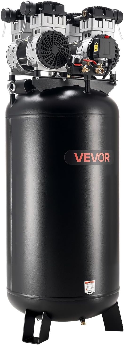 VEVOR 60 Gallons Heavy-Duty Air Compressor, 4HP 10SCFM at 90PSI Air Compressors with Max 125PSI Pressure, Oil-Free Compressor Tank for Industrial Manufacturing, Large Workshops (230V 60Hz, No-Plug)