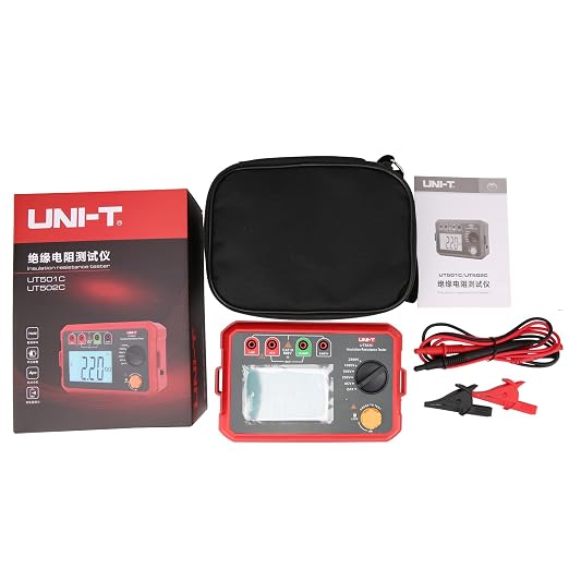 UNI-T Megohmmeter,UT502C Digital Insulation Resistance Tester,2.5KV-20GΩ megger Tester with 30V-75V AC Voltage Measurement Backlight Auto Range for Transformer, Cable Switch,Motors, HVAC Maintenance