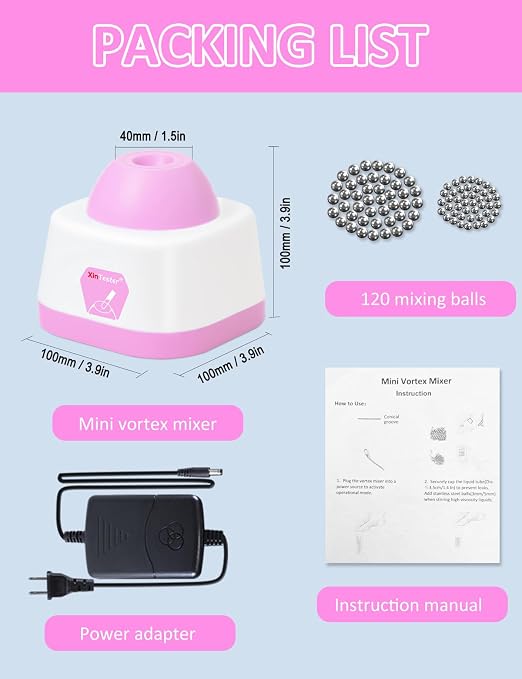 Xin Tester Lab Mini Vortex Mixer, 100ml DIY Model Paint Shaker Nail Polish Mixer Machine 3000RPM, Eyelash Adhesives Pigment Tattoo Ink Mixing with 120pcs Balls - Pink